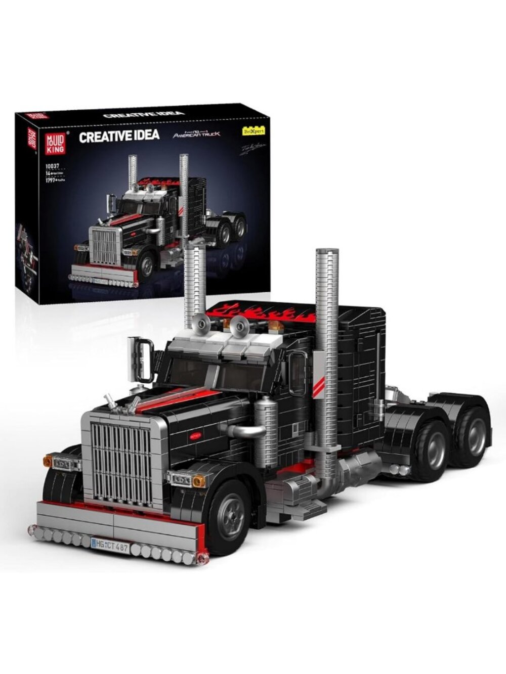 10037 Semi Truck Building Set - Flatbed Toy, 10 Wheels, 1797 Pieces, Collectible